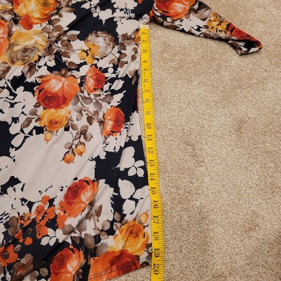 ODDY Plus Size Floral Blouse  V-Neck Dropped Shoulder Long Sleeve Silky/ Stretch - Picture 5 of 7